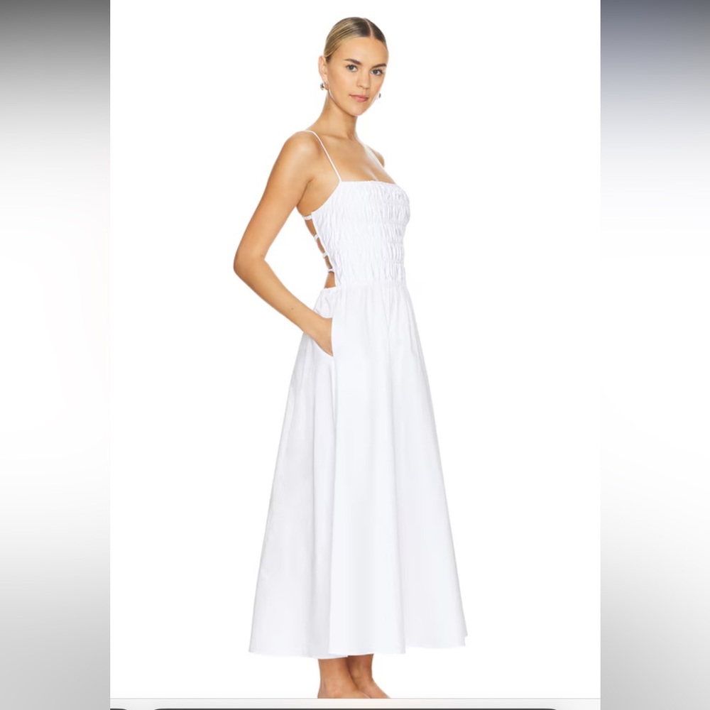 Solid & stripped white delta midi dress